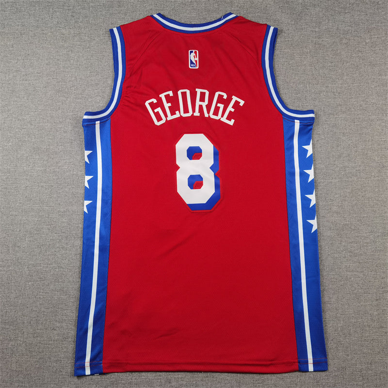 Men's Philadelphia 76ers Paul George #8 Red Swingman Jerseys - Statement Edition