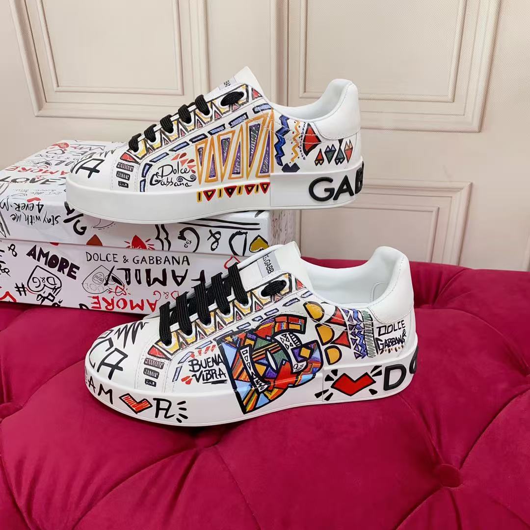 Dolce & Gabbana Portofino Graffiti Sneakers – Unisex Couple's Luxury Casual Shoes