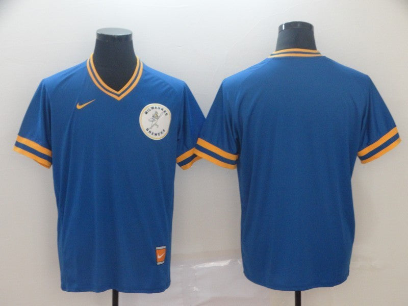 Men's Milwaukee Brewers Blue Road Cooperstown Collection Blank Jerseys