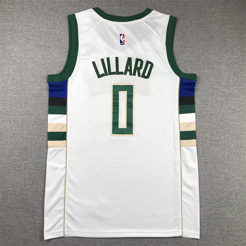 Men's Milwaukee Bucks Damian Lillard #0 White Fast Break Player Jerseys - Association Edition