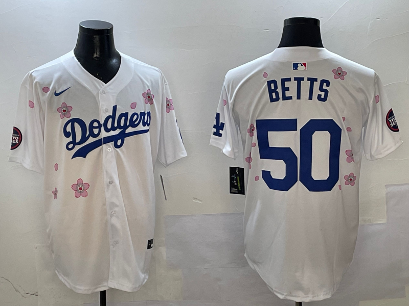 Men's Los Angeles Dodgers Mookie Betts #50 White Alternate Replica Player Jerseys