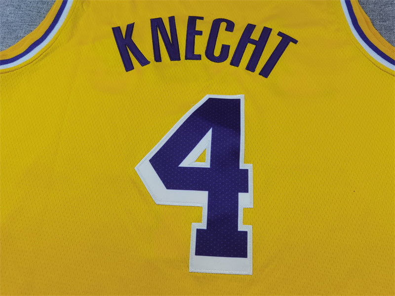 Men's Los Angeles Lakers Dalton Knecht #4 Gold Swingman Jerseys - Icon Edition