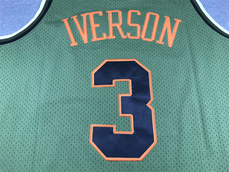 Men's Philadelphia 76ers Allen Iverson #3 Army Green 1996-97 Hardwood Classics Swingman Jerseys