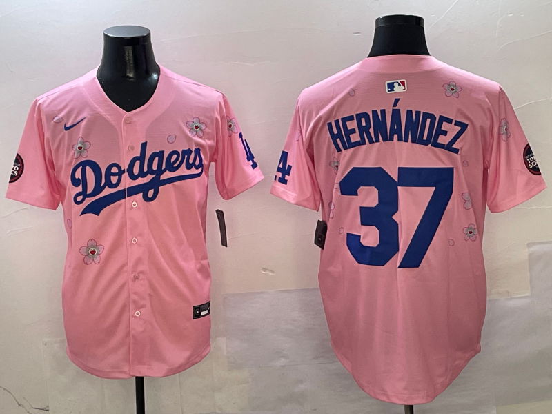 Men's Los Angeles Dodgers Teoscar Hernandez #37 Pink Player Game Jerseys