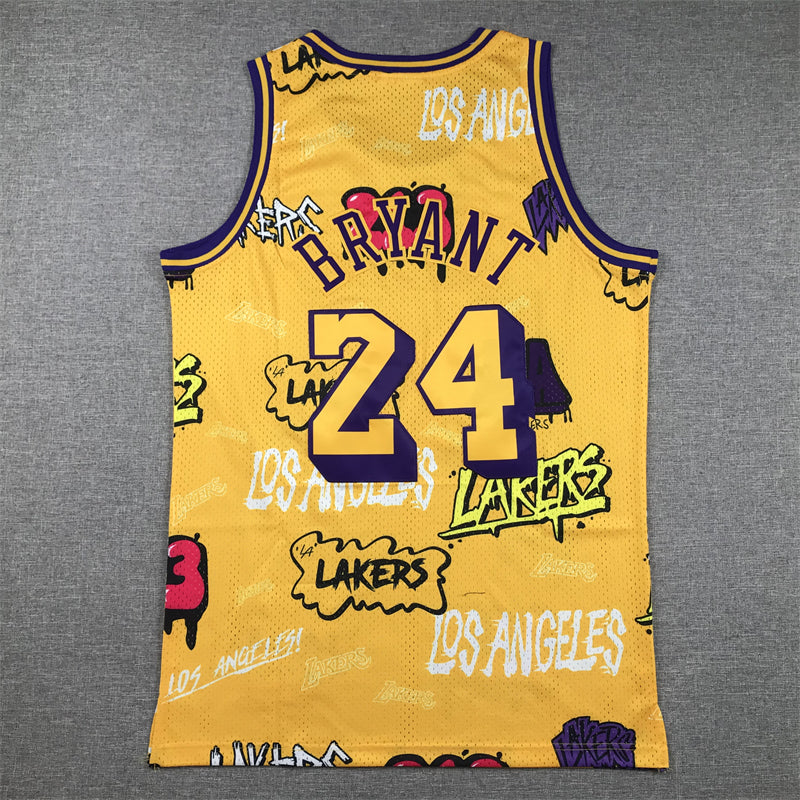 Men's Los Angeles Lakers Kobe Bryant #24 Yellow Swingman Graffiti Edition Jerseys