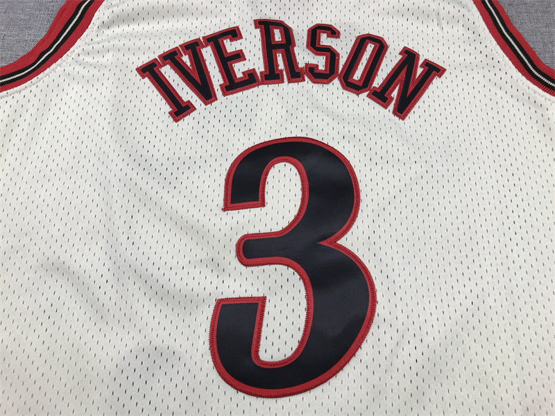 Men's Philadelphia 76ers Allen Iverson #3 Cream Chainstitch Swingman Jerseys