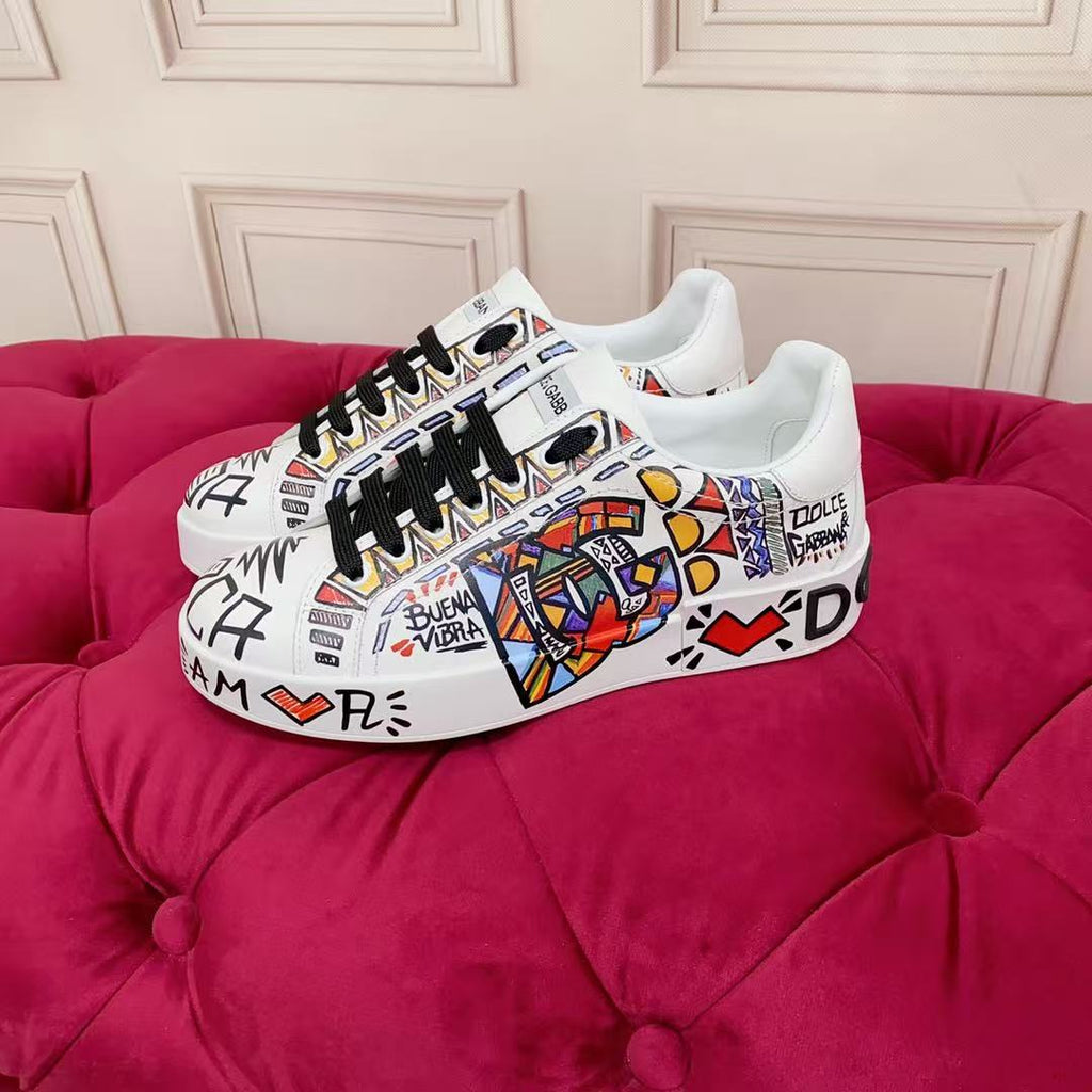 Dolce & Gabbana Portofino Graffiti Sneakers – Unisex Couple's Luxury Casual Shoes