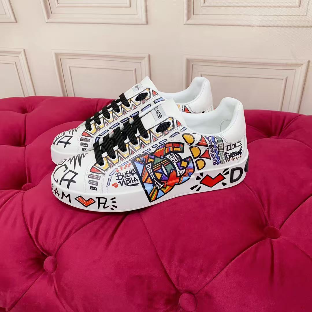 Dolce & Gabbana Portofino Graffiti Sneakers – Unisex Couple's Luxury Casual Shoes