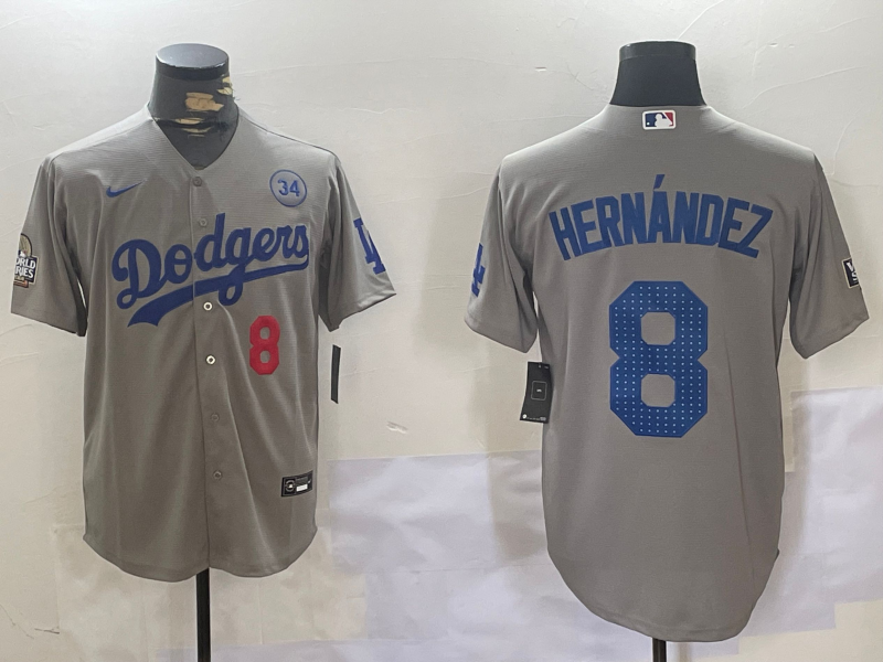 Men's Los Angeles Dodgers Enrique Hernandez #8 Gray Game Jerseys