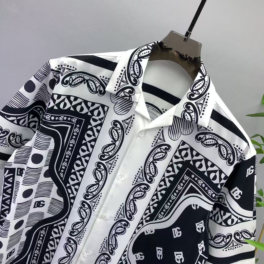 Dolce & Gabbana DG Black & White Bandana Print Short-Sleeve Shirt