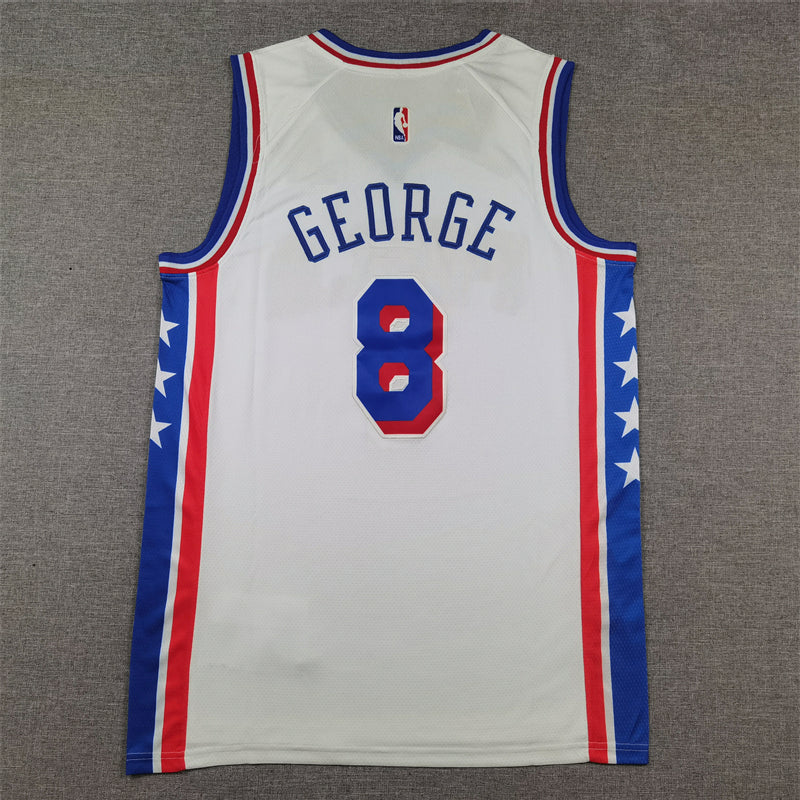 Men's Philadelphia 76ers Paul George #8 White Swingman Jerseys - Association Edition