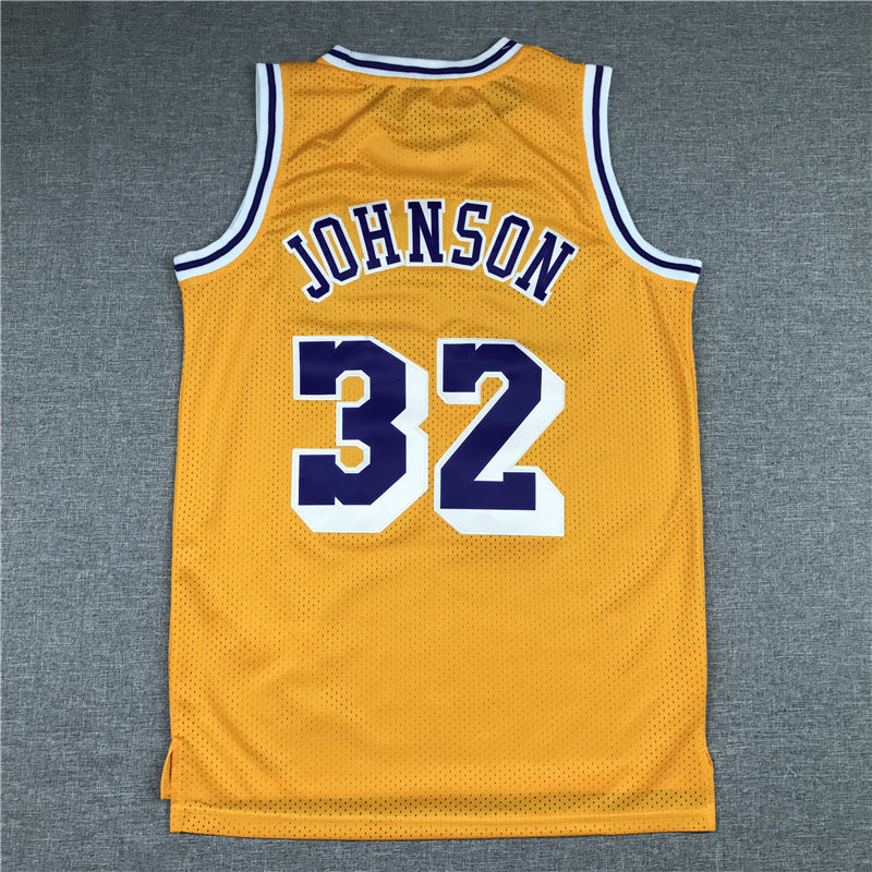 Men's Los Angeles Lakers Magic Johnson #32 Yellow Throwback Jerseys