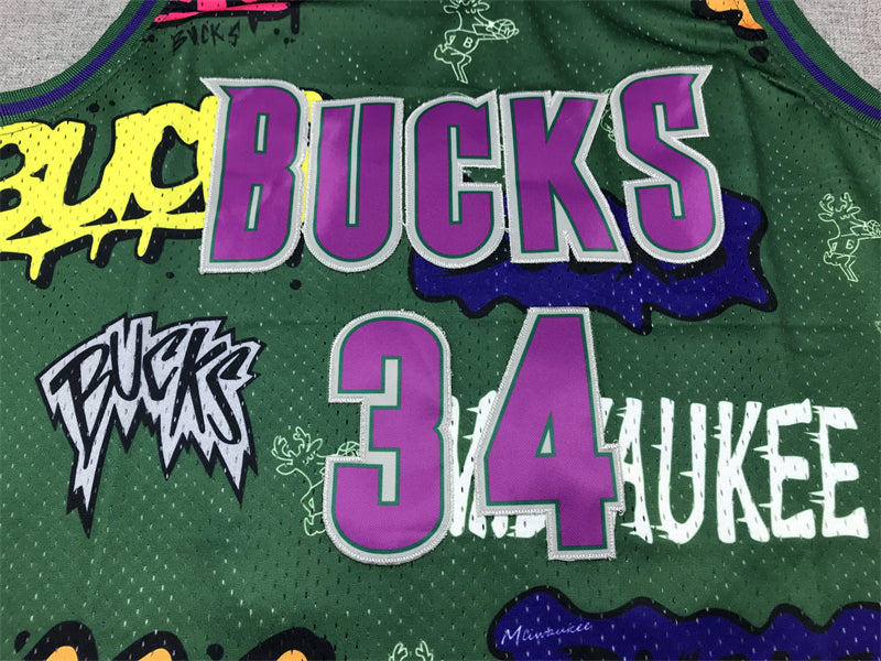 Men's Milwaukee Bucks Ray Allen #34 Green Swingman Player Jerseys - Graffiti Edition